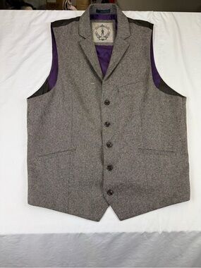 Cavani Men's Gray Herringbone Vest with Purple Lining by
